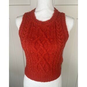 J Crew Women's Red Alpaca/Wool Blend Cable Sweater Vest Preppy Academia Sz XXS